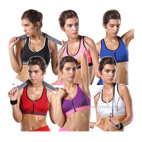 สปอร์ตบรา ชุดกีฬาผู้หญิง รุ่นซิปหน้า รองรับแรงกระแทกระดับ 4 ใส่สบาย - สีดำ