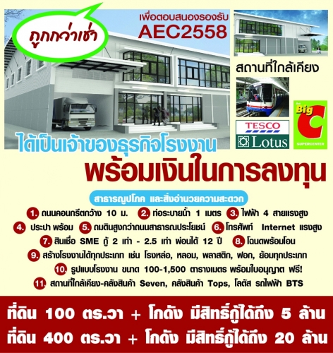 โปรโมชั่นพิเศษ ที่ดิน100ตรว. พร้อมโกดังโรงงาน 1.6 ลบ ด่วน!!