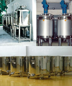 จำหน่าย ถังผสม (Mixing Tank) , เครื่อง Homogenizer , ถังเก็บ ( Storage  tank),ชุดปั่นผสมกวน,ออกแบบใบพัด,งานระบบ พาสเจอไรซ์,  ถังกรองที่ทำงานจากวัสดุสแตนเลส 304 และ 316 รวมทั้งจำหน่าย Cooling Tower  พร้อมออกแบบระบบและติดตั้ง ระบบน้ำ Softener , RO,  รวมถึงเคมีป้องกันสนิมกันตะกรันและตะไคร่ในระบบ Cooling ,Chiller,Boiler  เคมีล้าง Fin coil,เครื่องบรรจุของเหลว ,เครื่องบรรจุครีมกึ่งอัตโนมัติ,  เครื่องผสมครีม ,เครื่องบรรจุครีมกึ่งอ