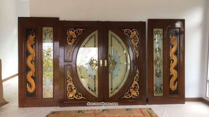 ร้านวรกานต์ค้าไม้ จำหน่ายประตูไม้สัก ประตูไม้สักกระจกนิรภัย