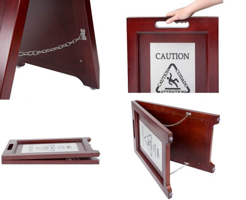 Executive Multi-Lingual Wooden Caution Sign, 2-Sided