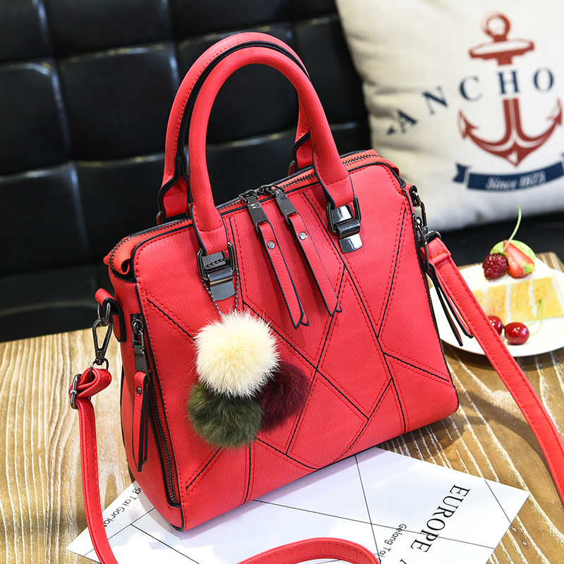 พร้อมส่ง กระเป๋าผู้หญิงถือและสะพายข้างแฟชั่นสไตล์เกาหลี เย็บลายเรขาคณิต รหัส KO-696