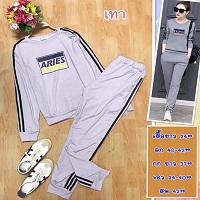 เสื้อผ้าราคาถูก (เสื้อ+กางเกง) เสื้อแขนยาว ผ้าโพลีเอสเตอร์ งานสกรีนลาย เซท 2 ชิ้