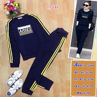 เสื้อผ้าราคาถูก (เสื้อ+กางเกง) เสื้อแขนยาว ผ้าโพลีเอสเตอร์ งานสกรีนลาย เซท 2 ชิ้