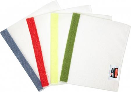 Rubbermaid : HYGEN Microfiber Cloth Sanitizer Safe ผ้าไมโครไฟเบอร์อเนกประสงค์ขนาดใหญ่กำจัดเชื้อแบคทีเรีย 99.9%สามารถซักได้ 500 ครั้งระบบการถักทอคุณภาพสูงและออกแบบลวดลายซิกแซกเพื่อประสิทธิภาพการทำความสะอาดที่ดีเยี่ยมทำความสะอาดได้ดีกว่าไมโครไฟเบอร์ทั่วไปและผ้าฝ้ายแบบดั้งเดิม 25%มีรหัสสีช่วยลดการปนเปื้อน โดยการแยกแยะพื้นที่การใช้งานสี : ขาว ( แถบสีแดง,สีฟ้า,สีเขียว )ขนาด : 16 นิ้ว x 19 นิ้ว* ร