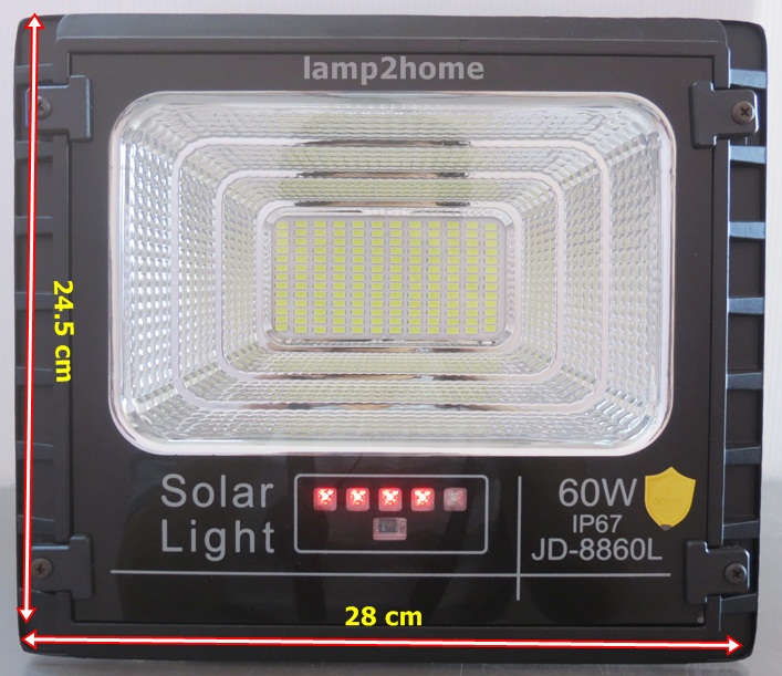 สปอร์ตไลท์ solar cell 60w (แสงขาว) รุ่นใหม่ พร้อมอุปกรณ์ครบชุด