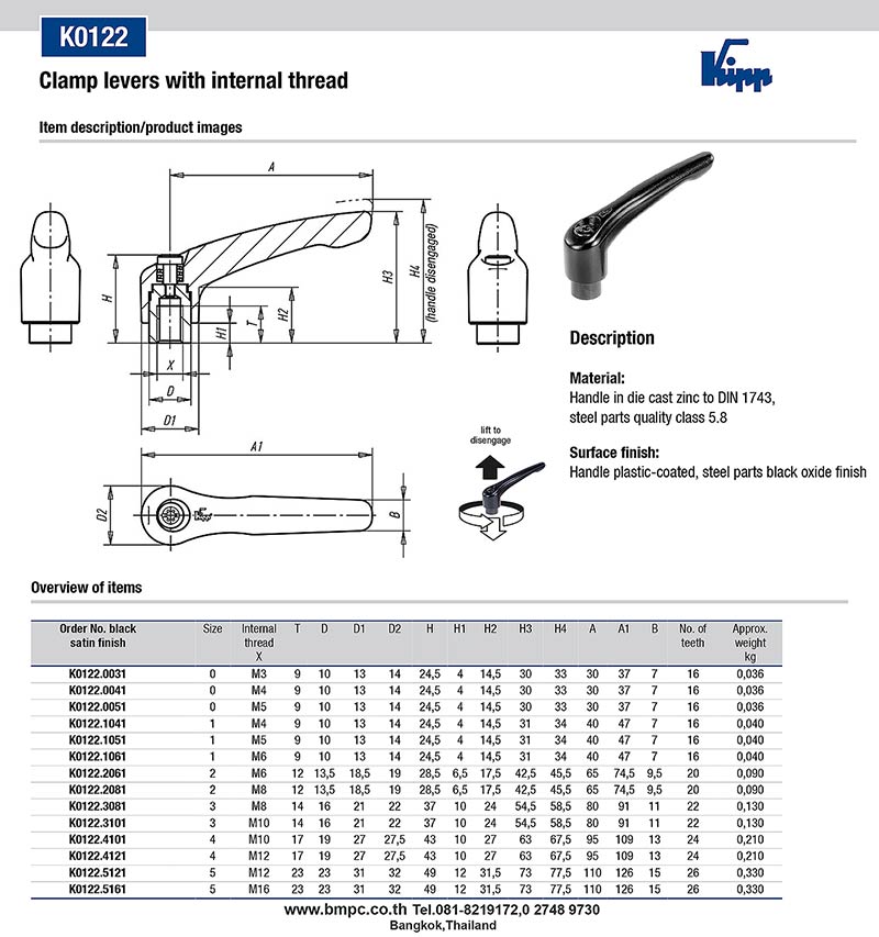 Clamp lever, ด้ามขันล๊อก, Clamp liftable handle, Tension lever, Clamping lever, Cam lever, Adjustable clamping handle