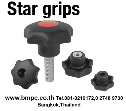 Star Grip  มือขันรูปดาว, Lobe knob     Similar to DIN 6336     Material  :  Thermoplastic, black  Bush :  steel  galvanized and blue chromed               stainless steel 1.4305     Form K =  Female thread  (M4-M16)  Form L  =  Male thread (M5-M16)                      ฝ่ายขายติดต่อ  เอก 0818219172 , อรุณลักษณ์  0819126715,               สุพัฒตรา   0818353359          สำนักงานโทร  027489730-1,  027489800, 027489819    Fax   027489852          www.bmpc.co.th,  sales@bmpc.co.th, bmpcthai@truemail.co.th     Line ID :  0818353359  Line ID :  0819126715 