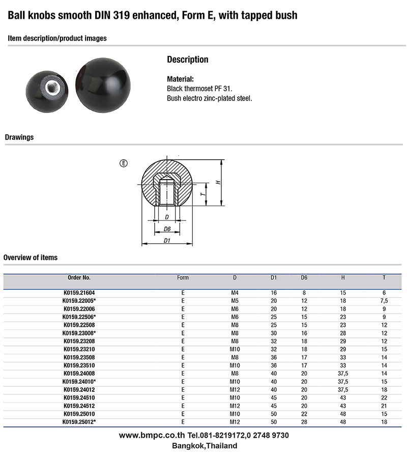 Ball knob, มือจับ, DIN319, หัวเกียร์, Grip knob