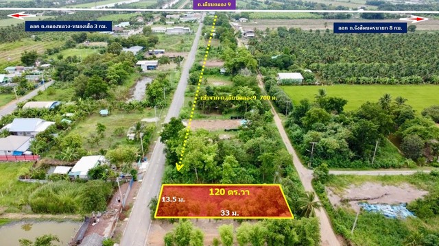 ที่ดินคลอง9 บึงบอน18 หนองเสือ ปทุมธานี ขนาด120 ตร.ว