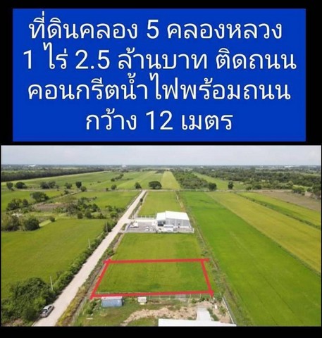 TD541ขายที่ดินแปลงงาม :  ปทุมธานีLand With Building Sale  :  Pathum ThaniFor Sale : 2,500,000 THBทำเลที่ตั้ง :  ตำบลคลองห้า อำเภอคลองหลวง ปทุมธานี 12120รายละเอียดทรัพย์ ที่ดินเปล่า พื้นที่ 1 ไร่หน้ากว้า 40 ลึก 40 เมตรติดถนนสาธารณะกว้าง 12 เมตรสถานที่สำคัญใกล้เคียงสนามกอล์ฟ อัลไพน์ กอล์ฟ คลับโรงเรียนทีปังกรวิทยาพัฒน์โรงบาลคลองหลวงข้อมูลเพิ่มเติม/สนใจนัดชม0646654666 Khun.Kreing ( เกรียง )0801532451Line : @land666 (มี @ ด้านหน้าด้วยน๊า)หรือค