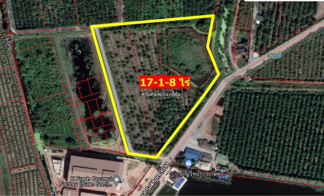 ขายที่ดินเปล่าแปลงใหญ่ บ้านแพ้ว เนื้อที่ 17-1-8 ไร่ (6,908 ตารางวา) รวม 3 แปลง จ.สมุทรสาคร