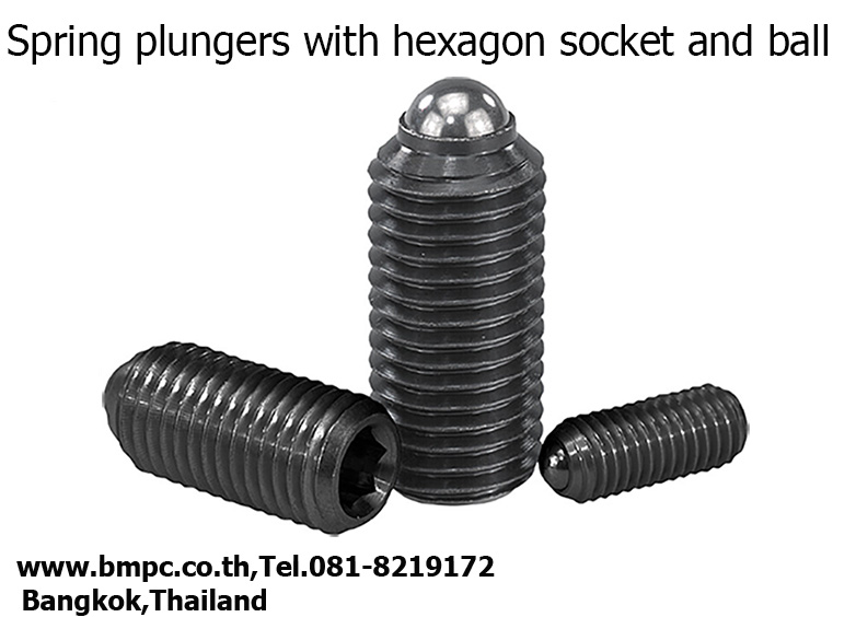 K0317 Spring plungers with hexagon socket and thrust pin,
 steel
 
  
 
 Material: 
 
 Sleeve steel grade 5.8. 
 
 Thrust pin steel. Spring steel wire grade D. 
 
  
 
 Version:
 
  Black oxidised.
 Thrust pin hardened.
 
  
 
 Oeder no.            D            L
 
 K0317.03             
 M3         10 
 
  K0317.04            M4          15 
 
  K0317.05            M5 
        18 
 
  K0317.06            M6          20 
 
  K0317.08            M8          22 
 
 K0317.10             M10
       22 
 
 K0317.12             M12
       28 
 
 K0317.16             M16        32 
 
  K0317.20            M20       
 40 
 
 K0317.24             M24       52 
 
 ฝ่ายขายติดต่อ  เอก  0818219172
 , อรุณลักษณ์
  0819126715, สุพัฒตร