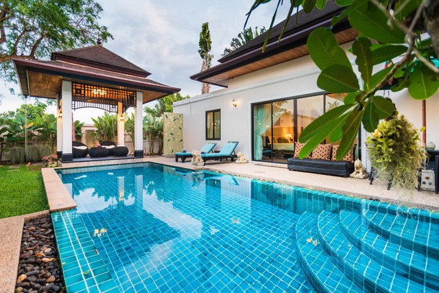 #PR079  Private Pool Villa in Cherngtalay BangJo 3 bedrooms 2 bathrooms  It is designed for both business and leisure. Ideally located in Bang Tao, one of the citys most popular areas. Located only 20 km from the city center, guests can enjoy a wide variety of activities and attractions of the city. with a convenient location of the hotel You can easily get to the citys must-see places.To name a few of the hotels facilities, there are free Wi-Fi in all rooms, private check in/check out, luggage storage, Wi-Fi in public areas, car park. to ensure that the guests will receive the most comfortableExperience a special stay with high quality facilities such as flat screen television, private pool, air conditioning, heating, mini bar to recharge after a long day. Enjoy all day with the relaxing atmosphere of outdoor pool Excellent facilities and excellent location make it Perfect for your stay in Phuket.                                          Rent Price : 130,000 baht / month for 1 year co