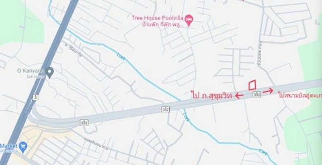 ให้เช่าที่ดิน3 ไร่ ถมแล้ว ติดถนนใหญ่ สุขุมวิท 332 อ.สัตหีบ ชลบุรี เหมาะสร้างอาคาร โกดัง ปั้มน้ำมัน