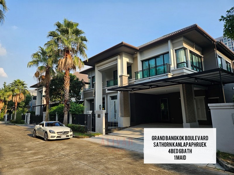 RH012924 ให้เช่าบ้านเดี่ยว Grand Bangkok Boulevard Sathorn-KanlapaphruekRent 165,000.- per monthsize 80 sq.m. usable area approximately 400 sq.m.4 bedrooms, every room has its own bathroom.6 bathrooms1 maid roomparking car area 3+4 lot2 living rooms, 2 SmartTVs 70  8seaters dining glass table Separate kitchen, refrigerator 20Q, oven, hoodThere is a garden area around the house.A very quiet village to live in.**PET FRIENDLY UNITLocated on -Kanlapaphruek Road-ICONSIAM department storeThere is a bedroom on the 1st floor. Suitable for families with elderly people or who want to use it as a work room.MAP :https://maps.app.goo.gl/eTpWjQmVhPJzTMDW7Contact Call: 088-691-4246 Line: @alivar  click https://line.me/R/ti/p/@180acmsuEmail : alivarestate@gmail.com Wechat  : alivar2442บริษัท เอ ลิวาร์ เอสเตท จำกัด A LIVAR ESTATE CO.,LTDรับฝากขาย-เช่า อสังหาริมทรัพย