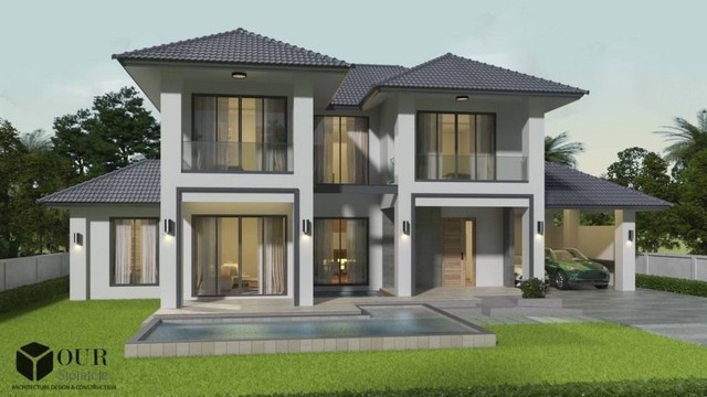 ขายพูลวิลล่าวัสดุเกรดพรีเมี่ยม ใกล้มช เพียง 20 นาที บ้านเดี่ยว สไตล์โมเดิร์น หันหน้าทิศตะวันออกในหมู่บ้าน