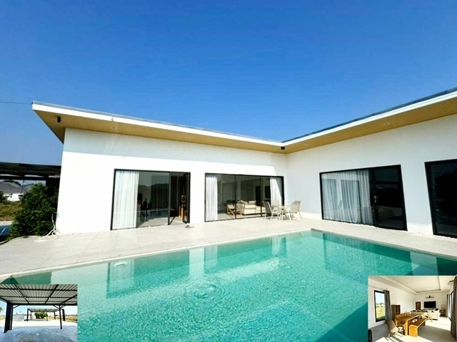 หัวหิน70-90 รถไฟหัวหิน 4.5 กม. ให้เช่าพูลวิลล่า 1 ชั้น บรรยากาศดี 400ตรว. 500ตรม. ใหญ่มาก 3นอน 3น้ำ 5แอร์ 5จอดรถ เฟอร์ครบ มีคนสวนให้