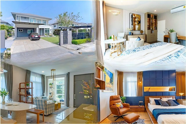 เฟอร์ครบ  5น้ำ 5แอร์ 4จอดรถ บางนา กม.7 MRT ศรีลาซาล ให้เช่าคฤหาสน์หรู 2 ชั้น 4นอน ใหญ่มาก มัณฑนา 110ตรว. 230ตรม. มีสวน อีเกียบางนา