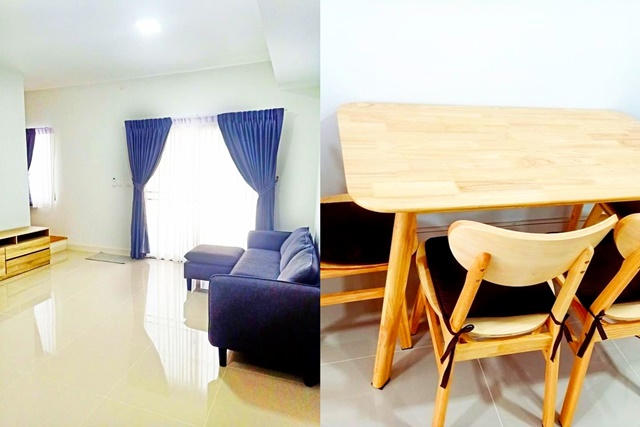 ตลาดมารวย หทัยราษฏร์ ให้เช่าบ้านเดี่ยว 2 ชั้น ส่วนกลางหรู  22ตรว. 128ตรม.เฟอร์บางส่วน 3นอน 2น้ำ 2จอดรถ 3แอร์ โฮมโปร ลำลูกกา เดินทางสะดวก