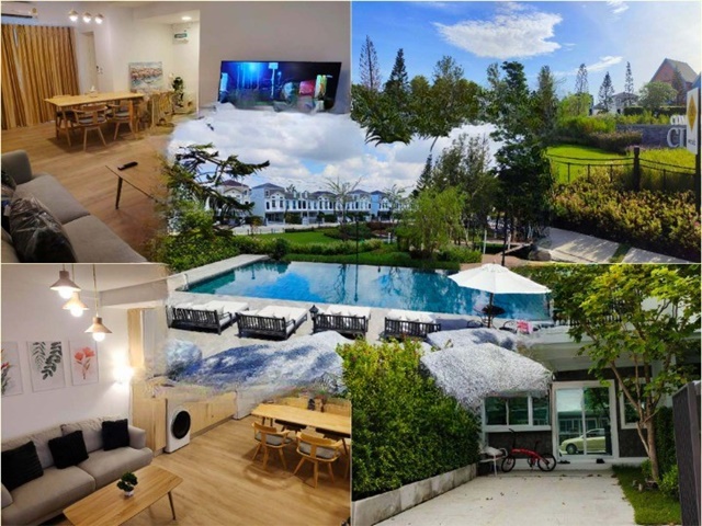 มีสวนและเครื่องเด็กเล่นในโครงการหลายไร่ ให้เช่าบ้านหรู 2 ชั้น  122ตรม. Indy รามคำแหง 2 เมกา บางนา 19ตรว. เฟอร์ครบ 2นอน 3น้ำ 2จอดรถ