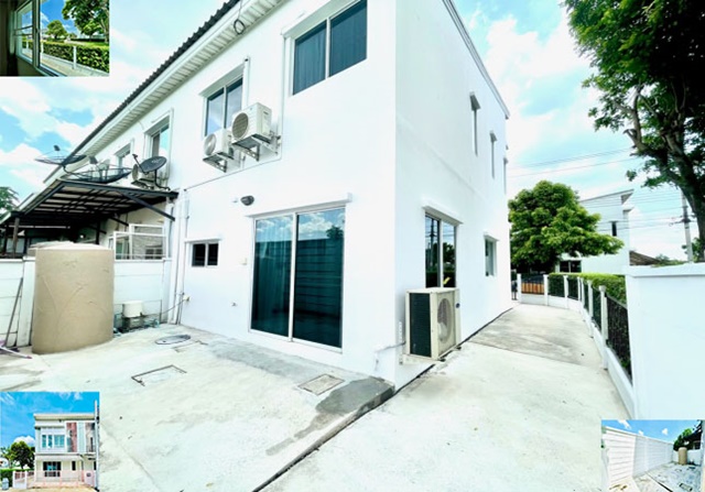 ให้เช่าทาวน์เฮาส์ 2 ชั้น ตลาดมโนรมย์ 4 บ้านใหม่มาก ห้องมุมติดสวน 28ตรว.MRT วงแหวนตะวันออก 165ตรม. สงบ ลมเย็น 3นอน 2น้ำ 3จอดรถ 4แอร์ 