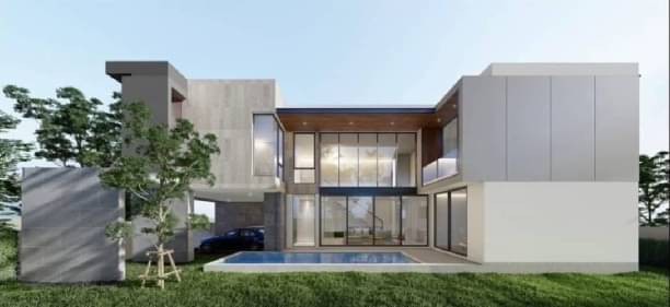 ขายบ้านพูลวิลล่าสวย 19 ล้าน 100 ตรว. 4 นอน 5 น้ำ บ้าน 2 ชั้น ตกแต่งสวยงาม สไตล์ Modern Double Volume ใกล้รวมโชค 5 นาที