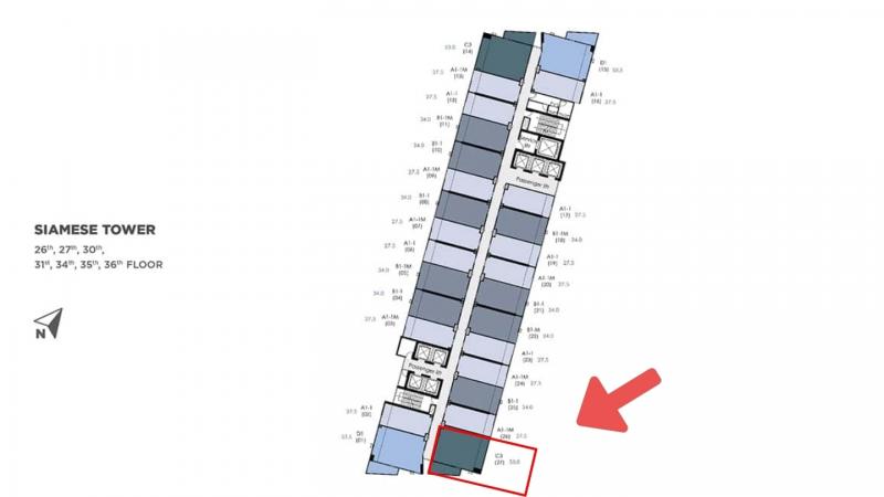 ขายดาวน์ Siamese RAMA 9 (Landmark @MRTA Station) ไซมิส พระราม 9 (แลนด์มาร์ค @MRTA Station) ใกล้รถไฟฟ้าสายสีส้ม