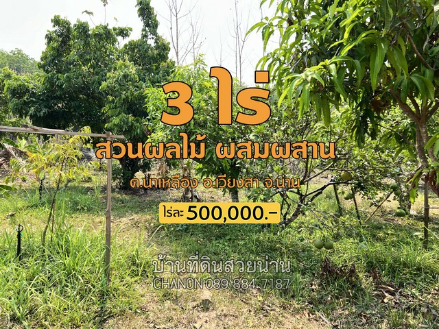 ขายที่ดินสวนผลไม้....ติดห้วย...ได้บรรยากาศชนบท เงียบสงบและปลอดภัยสวนผลไม้ ลำไย ส้มโอ อะโวคาโด้ วางระบบน้ำไว้แล้ว มีสระน้ำเลี้ยงปลา ติดถนนสาธารณะ ด้านหลังติดลำห้วยน้ำไหลตลอดปี...เนื้อที่ 3 ไร่ ...โฉนด น.ส.4จ.- ใกล้ชุมชน- ใกล้วัดนาเหลืองนอก- อบต.นาเหลือง- วิทยาลัยการอาชีพเวียงสา- ตัวเมืองน่าน 15 กม.เหมาะสำหรับ- บ้านสวน สวนเกษตร เกษียณสนใจสอบถามข้อมูลเพิ่มเติม 089 884 7187 ยิน