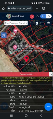 ขายที่ดิน ติดทะเลหาดบางปอ  1408 ตร.วา หน้าหาดกว้าง 60 ม.