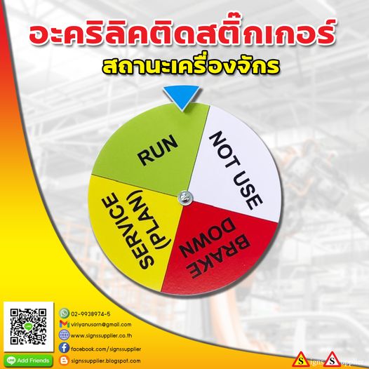 ป้ายอะคริลิคติดสติกเกอร์ สถานะเครื่องจักร