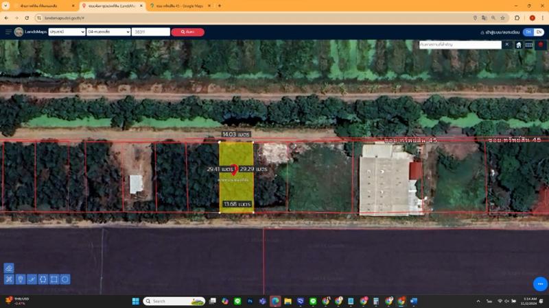 ขายที่ดินผังเมืองสีชมพู หนองเสือ ปทุมธานี 1 งาน มี 2 แปลง ใกล้ถนนเลียบคลอง 11