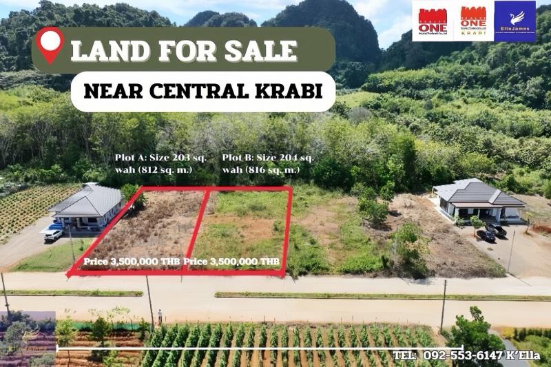 ที่ดินสวยใกล้ห้างเซ็นทรัลกระบี่ เพียง 3 นาทีโอกาสทองสำหรับนักลงทุน! ขายที่ดินแปลงสวย(Eng. below)รหัสทรัพย์ : FKB  7059แปลง A : เนื้อที่ 203 ตร.ว.(812 ตร.ม) ราคา 3,500,000 บาทแปลง B : เนื้อที่ 204 ตร.ว.(816 ตร.ม.) ราคา 3,500,000 บาทที่ตั้งอยู่ใกล้ห้างเซ็นทรัลกระบี่ ขับรถแค่ 3 นาทีเท่านั้น! ทำเลดี ใกล้เมือง เหมาะสำหรับการสร้างพูลวิลล่าหรู หรือบ้านพักตากอากาศจุดเด่นของที่ดิน:– ทำเลเยี่ยม ใกล้แหล่งช้อปปิ