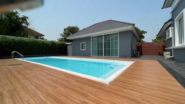 ให้เช่าบ้านเดี่ยวพร้อมเรือนรับรองและ สระว่ายน้ำส่วนตัว เนื้อที่ 1 ไร่ บ้านสวนเนรมิตร (ออเงิน-รามอินทรา) ถนนเพิ่มสินใกล้ตลาดออเงิน 1.6 กม.